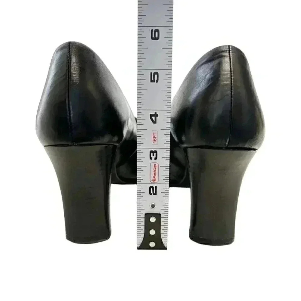 Vintage Spring High Heel Mary Jane Pumps Genuine Leather Black Size 7.5 EU 38 - Picture 7 of 15
